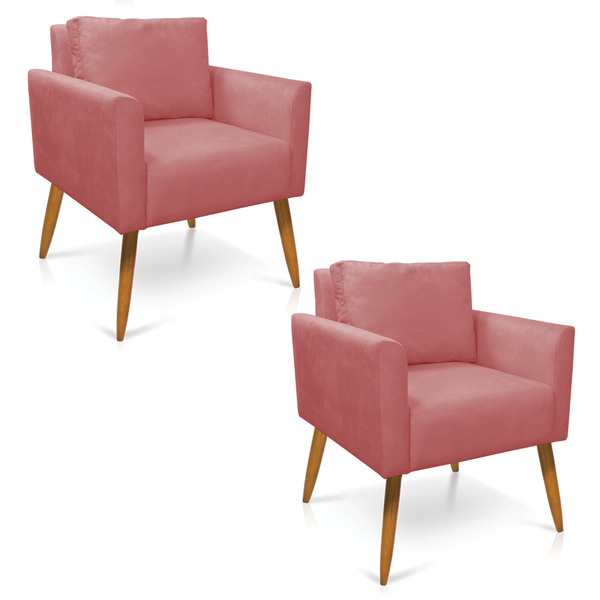 Kit 2 Poltronas Aline Suede Pés Palito Castanho D03 - D'rossi