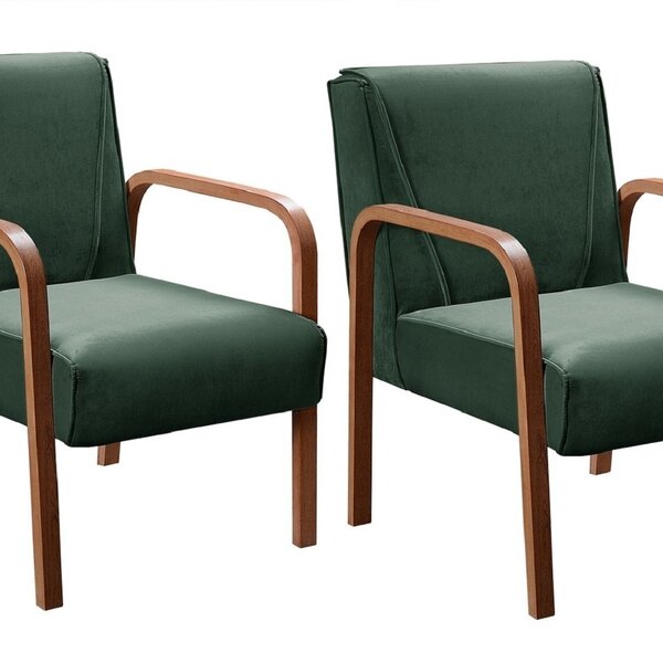 Kit 2 Poltronas Anita Conjunto Cadeiras Moderna Braço Madeira