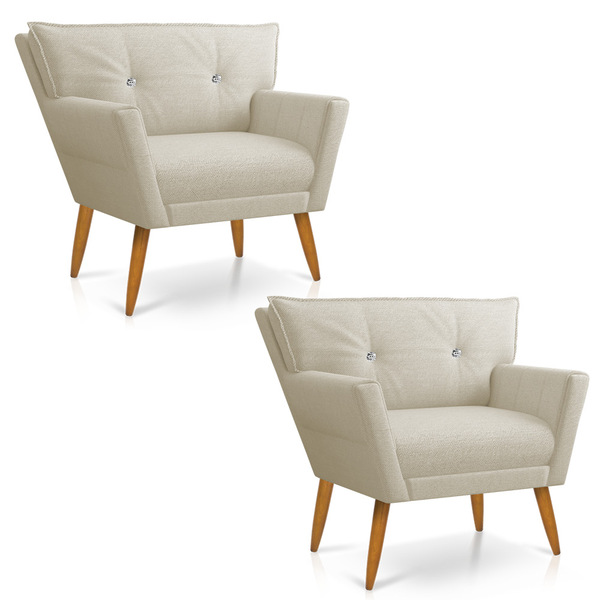 Kit 2 Poltronas Anitta Com Strass Linho Pés Palito Castanho D