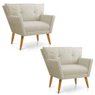 Kit 2 Poltronas Anitta Com Strass Linho Pés Palito Castanho D