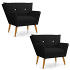 Kit 2 Poltronas Anitta Com Strass Linho Preto A79 Pés Palito