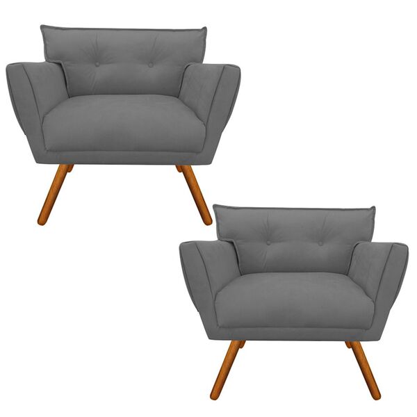 Kit 2 Poltronas Anitta Suede Pés Palito Castanho D03 - D'ross