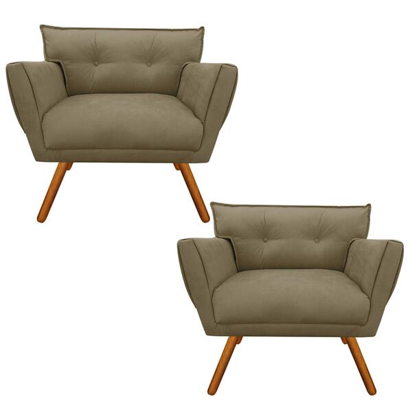 Kit 2 Poltronas Anitta Suede Pés Palito Castanho D03 - D'ross