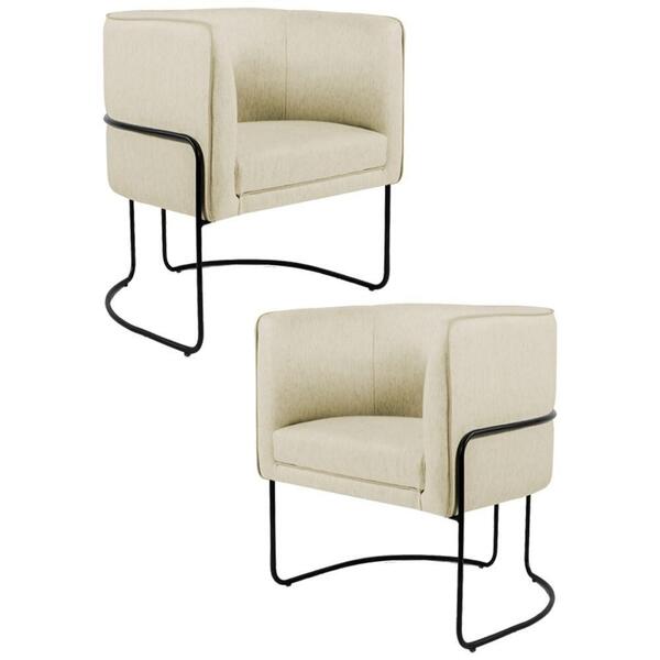 Kit 2 Poltronas Base Aço Betina C-129 Linho Bege