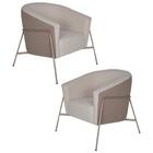 Kit 2 Poltronas Base Aço Champagne Mallone A-490 Linho Bege