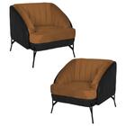 Kit 2 Poltronas Base Aço Coral Corano Veludo Laranja