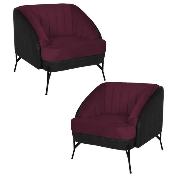 Kit 2 Poltronas Base Aço Coral Corano Veludo Marsala