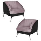 Kit 2 Poltronas Base Aço Coral Corano Veludo Rosê