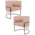 Kit 2 Poltronas Base Aço Linho Rosê Domi
