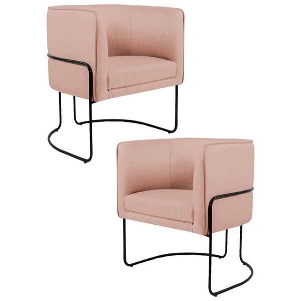 Kit 2 Poltronas Base Aço Linho Rosê Domi