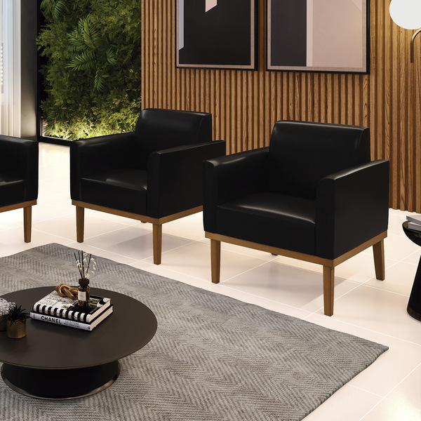 Kit 2 Poltronas Base De Madeira Fixa Castanho Marisa Corano P