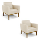 Kit 2 Poltronas Base De Madeira Fixa Castanho Marisa Corino -