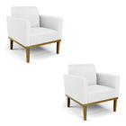 Kit 2 Poltronas Base De Madeira Fixa Castanho Marisa Corino B