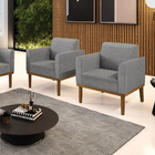 Kit 2 Poltronas Base De Madeira Fixa Castanho Marisa Linho -