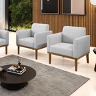 Kit 2 Poltronas Base De Madeira Fixa Castanho Marisa Linho -