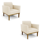 Kit 2 Poltronas Base De Madeira Fixa Castanho Marisa Linho Be