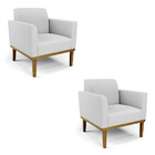 Kit 2 Poltronas Base De Madeira Fixa Castanho Marisa Linho Ci