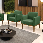 Kit 2 Poltronas Base De Madeira Fixa Castanho Marisa Suede -