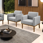 Kit 2 Poltronas Base De Madeira Fixa Castanho Marisa Suede -