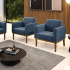 Kit 2 Poltronas Base De Madeira Fixa Castanho Marisa Suede Az