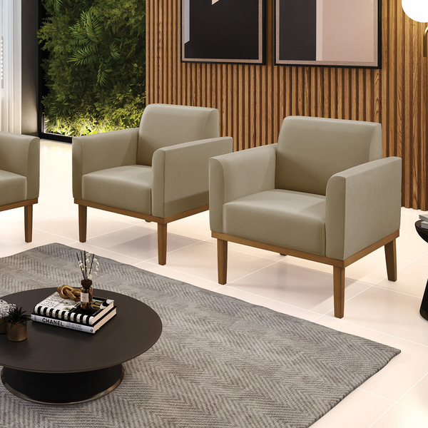 Kit 2 Poltronas Base De Madeira Fixa Castanho Marisa Suede Ma