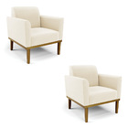 Kit 2 Poltronas Base De Madeira Fixa Castanho Marisa Veludo B