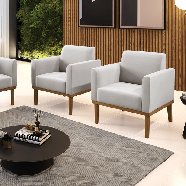 Kit 2 Poltronas Base De Madeira Fixa Castanho Marisa Veludo C