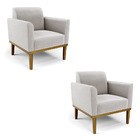 Kit 2 Poltronas Base De Madeira Fixa Castanho Marisa Veludo C