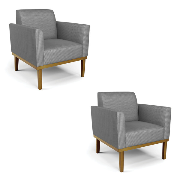 Kit 2 Poltronas Base De Madeira Fixa Castanho Marisa Veludo L