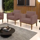 Kit 2 Poltronas Base De Madeira Fixa Castanho Marisa Veludo R