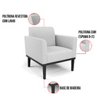 Kit 2 Poltronas Base De Madeira Fixa Preto Marisa Linho Cinza