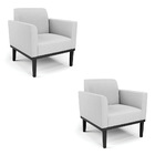 Kit 2 Poltronas Base De Madeira Fixa Preto Marisa Linho Cinza