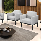 Kit 2 Poltronas Base De Madeira Fixa Preto Marisa Linho Cinza