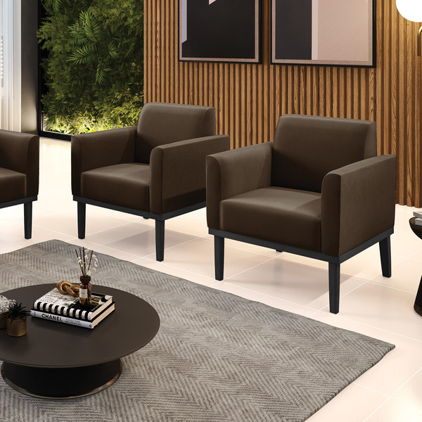 Kit 2 Poltronas Base De Madeira Fixa Preto Marisa Suede - Mar