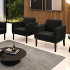 Kit 2 Poltronas Base De Madeira Fixa Preto Marisa Suede - Pre