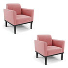 Kit 2 Poltronas Base De Madeira Fixa Preto Marisa Suede - Rose