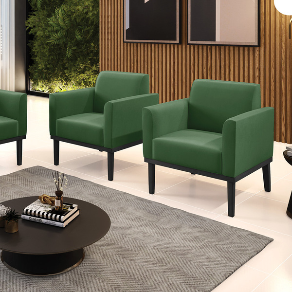 Kit 2 Poltronas Base De Madeira Fixa Preto Marisa Suede - Ver