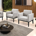 Kit 2 Poltronas Base De Madeira Fixa Preto Marisa Veludo Cinza