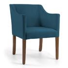 Kit 2 Poltronas Base De Madeira Rústico Veludo Azul Cobalto