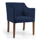 Kit 2 Poltronas Base De Madeira Rústico Veludo Azul Marinho