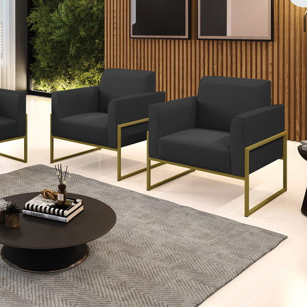 Kit 2 Poltronas Base Industrial Alta Dourado Marisa Corino Pr