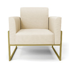 Kit 2 Poltronas Base Industrial Alta Dourado Marisa Linho - A