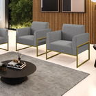 Kit 2 Poltronas Base Industrial Alta Dourado Marisa Linho - A