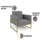 Kit 2 Poltronas Base Industrial Alta Dourado Marisa Linho - A