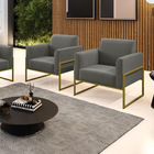 Kit 2 Poltronas Base Industrial Alta Dourado Marisa Suede Gra