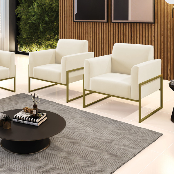 Kit 2 Poltronas Base Industrial Alta Dourado Marisa Veludo -
