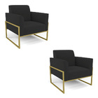 Kit 2 Poltronas Base Industrial Alta Dourado Marisa Veludo -