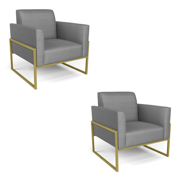 Kit 2 Poltronas Base Industrial Alta Dourado Marisa Veludo Lu