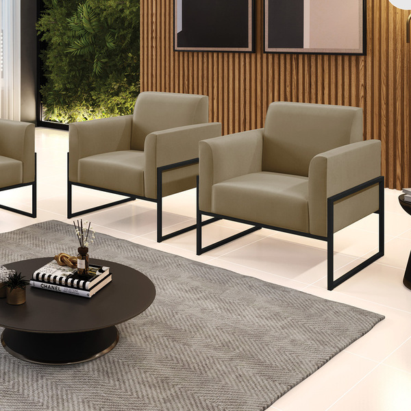 Kit 2 Poltronas Base Industrial Alta Preto Marisa Suede Marro