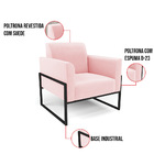 Kit 2 Poltronas Base Industrial Alta Preto Marisa Suede Rosa